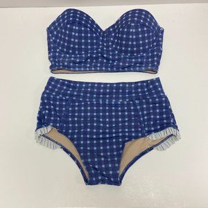 Albion Womens Purple Blue Checks Two Piece Bikini Ruffle Trim Swimsuit Size XS